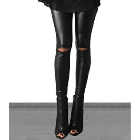 Black cut-out knee leggings - Picture 1 of 8